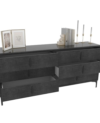 Комод мягкий, стекло прозрачное, ножки черные ГРЕЙС786