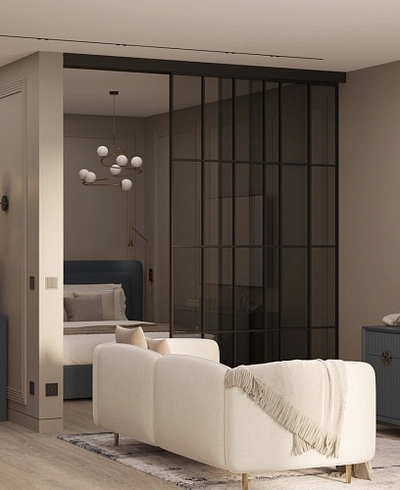 Раздвижная перегородка для зонирования, стекло Титан GRACE 15