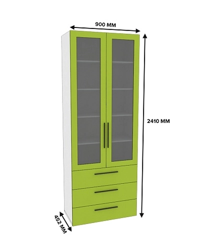 Шкаф книжный с тремя ящиками со стеклом L213S