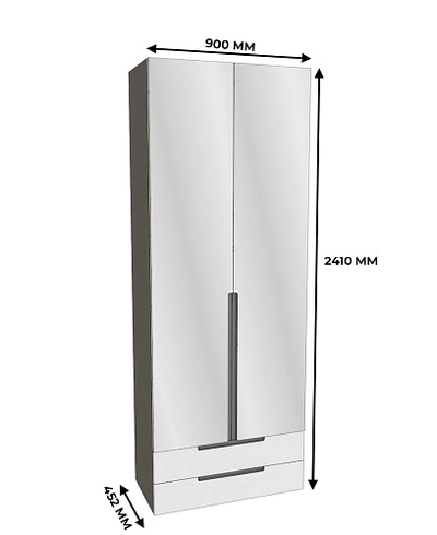 Шкаф 2 дверный с ящиками с зеркалом, фасады в эмали LE211.44Z