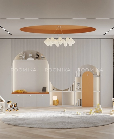 Шкаф с нишей, ящиками и сидушкой с подсветкой,фрезерованные фасады в эмали LЕ433.44