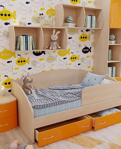 Кровать односпальная с ящиками и бортиком P902N, 90x190