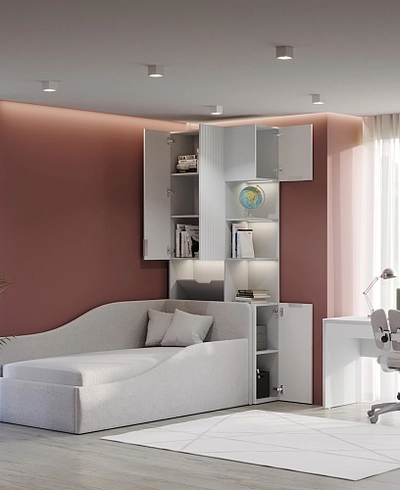 Шкаф с нишей с подсветкой, фрезерованные фасады в эмали LE212.3-90