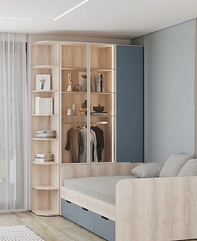 Шкаф трехдверный со стеклом в профиле с подсветкой, фасады в эмали LEF212.4-120 L/R