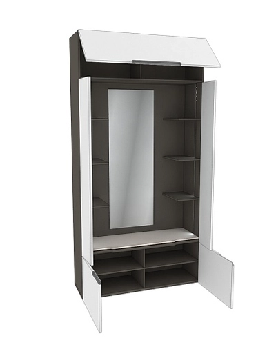 Секция с зеркалом и полками с подсветкой, фасады в эмали LE408