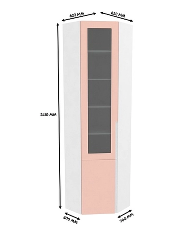 Шкаф угловой книжный со стеклом, фасады в эмали LE247