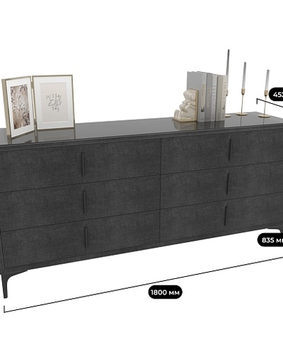 Комод мягкий, стекло прозрачное, ножки черные ГРЕЙС786