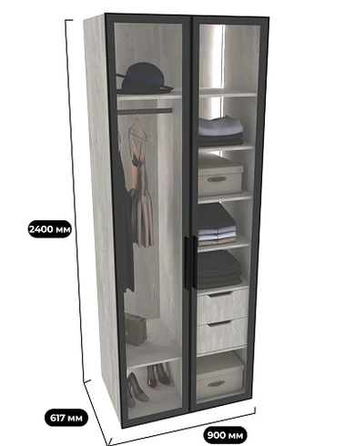 Шкаф для спальни с полками и штангой с подсветкой R210.60-4