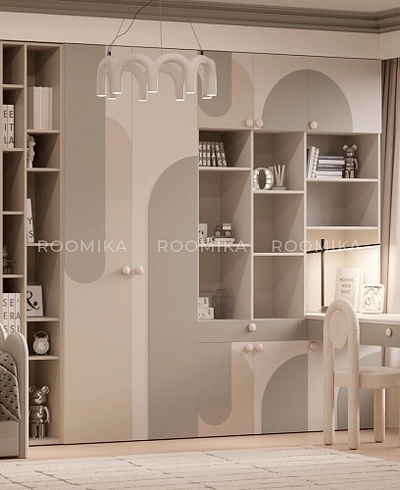 Шкафная группа для детской комнаты, фрезерованные фасады в эмали Лацио 205