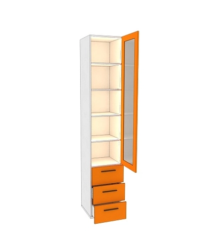 Шкаф книжный с ящиками со стеклом L223S с подсветкой