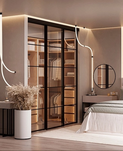 Стеклянная межкомнатная перегородка для гардеробной GRACE 20