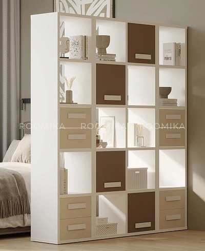 Стеллаж сквозной книжный на 10 ниш с ящиками с фасадами E810