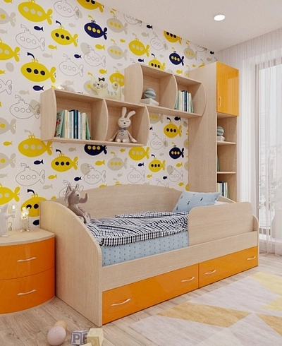 Кровать односпальная с ящиками и бортиком P902N, 90x190