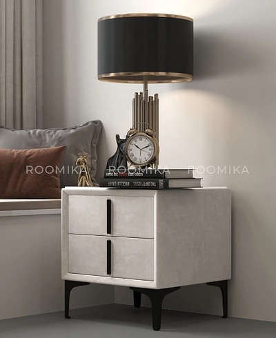 Тумба прикроватная мягкая, стекло прозрачное, ножки черные ГРЕЙС752