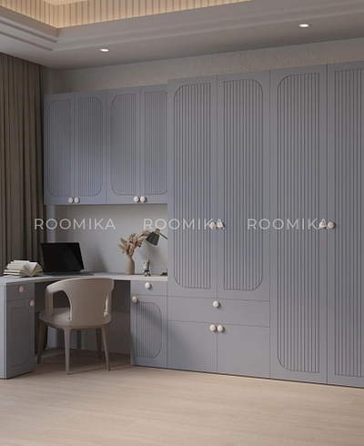 Шкаф двухдверный узкий, фрезерованные фасады в эмали LE210.44-1