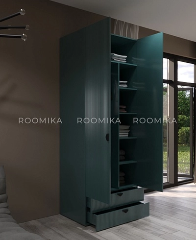 Шкаф 2 дверный с ящиками, фрезерованные фасады в эмали LE211.60