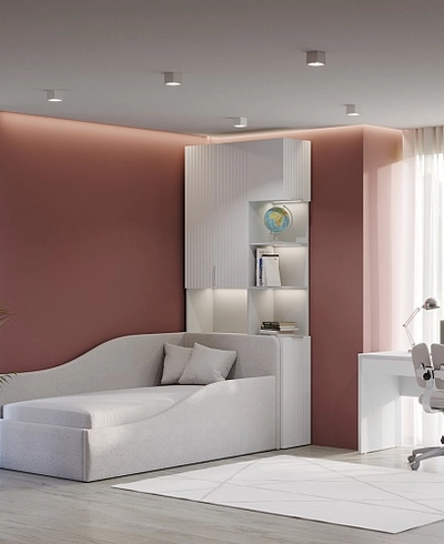 Шкаф с нишей с подсветкой, фрезерованные фасады в эмали LE212.3-90