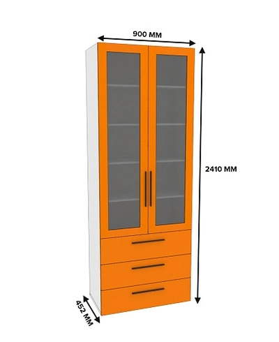 Шкаф книжный с тремя ящиками со стеклом L213S
