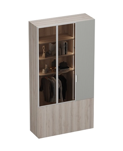 Шкаф трехдверный со стеклом в профиле с подсветкой, фрезерованные фасады в эмали LEF212.4-120 L/R