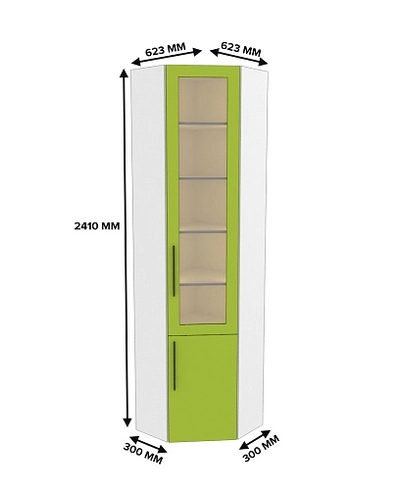 Шкаф угловой книжный со стеклом L247 с подсветкой