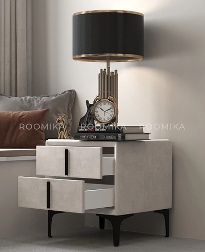 Тумба прикроватная мягкая, стекло прозрачное, ножки черные ГРЕЙС752