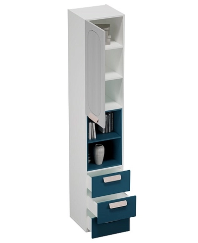 Шкаф однодверный с нишей и ящиками, фрезерованные фасады в эмали LE224