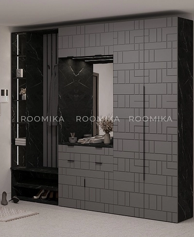 Шкаф для прихожей, фрезерованные фасады в эмали LE422