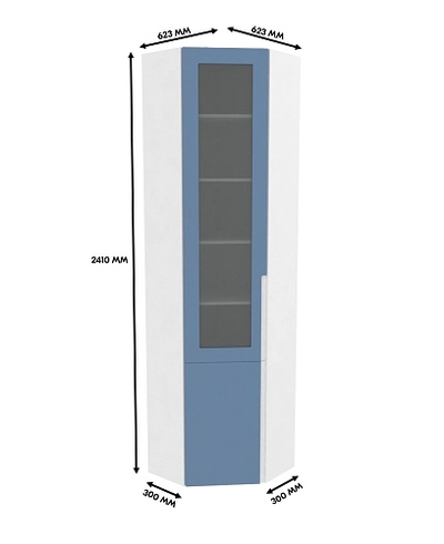 Шкаф угловой книжный со стеклом, фасады в эмали LE247