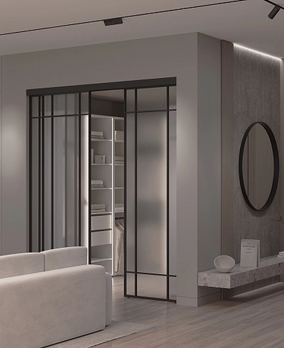 Сатинированная перегородка для гардеробной, стекло Сатинато GRACE 16