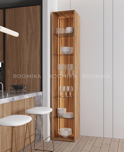 Шкаф со стеклянными фасадом полки стекло с подсветкой R220.1