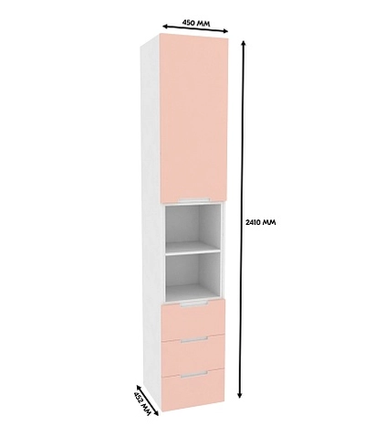 Шкаф однодверный с нишей и ящиками, фасады в эмали LE224