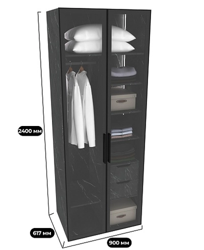 Шкаф для спальни с полками и штангой с подсветкой R210.60-4