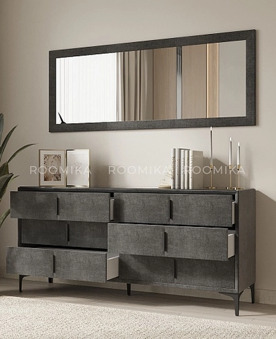 Комод мягкий, стекло прозрачное, ножки черные ГРЕЙС786