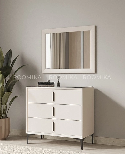 Комод мягкий, стекло прозрачное, ножки черные ГРЕЙС793