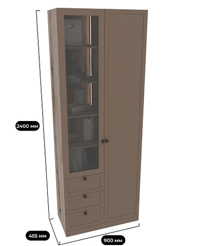 Шкаф для одежды и книг со стеклом А215S с подсветкой