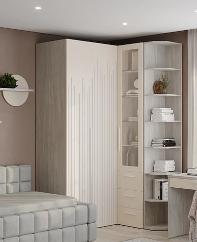 Шкаф со складными дверьми и фальш панелью, фрезерованные фасады в эмали LE206 L/R