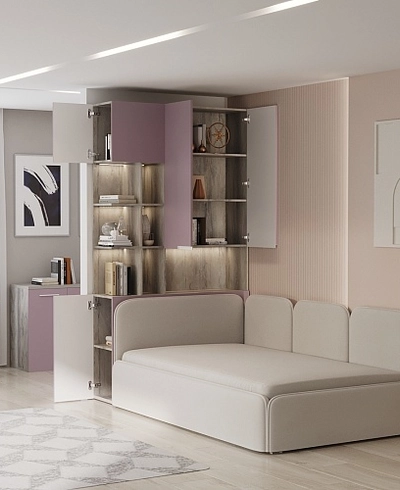 Шкаф двухдверный с фальш стенкой и нишей с подсветкой, фасады в эмали LE212.3