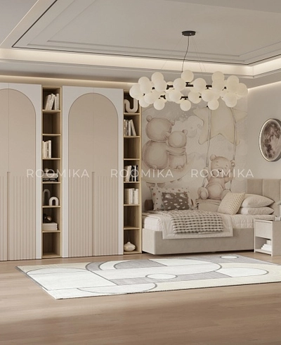 Шкафная группа для детской комнаты, фрезерованные фасады в эмали Лацио 204