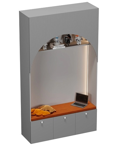 Шкаф с нишей, ящиками и сидушкой с подсветкой,фрезерованные фасады в эмали LЕ433.44