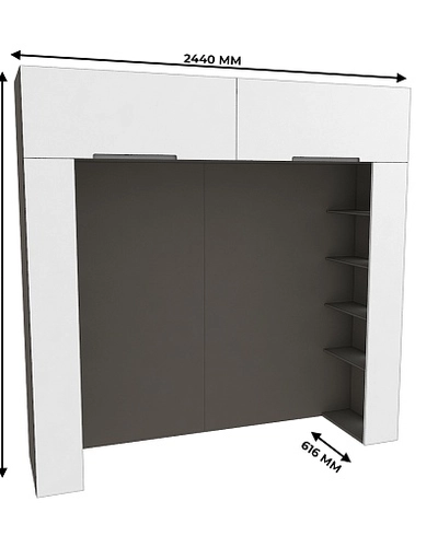 Ниша для кровати с секциями с подсветкой, фасады в эмали LE407.60