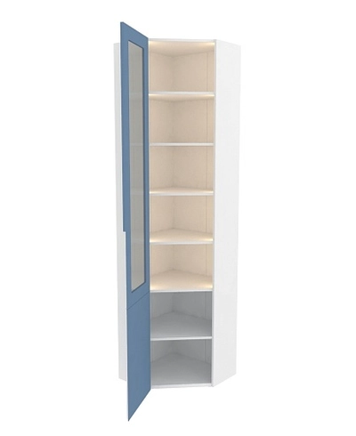 Шкаф угловой книжный со стеклом, фасады в эмали LE247 с подсветкой