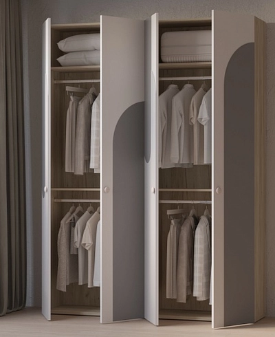 Шкаф двухдверный узкий, фрезерованные фасады в эмали LE210.44-1