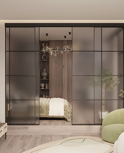 Перегородка для зониования пространства, стекло Сатинато GRACE 19