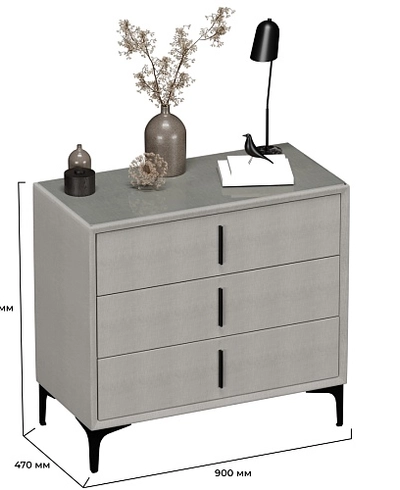 Комод мягкий, стекло прозрачное, ножки черные ГРЕЙС793