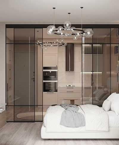 Прозрачная межкомнатная перегородка для спальни, стекло Титан GRACE 7