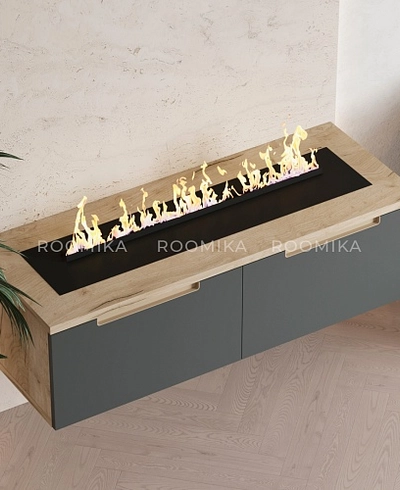 Тумба ТВ навесная с электрокамином, фасады в эмали LE548.451
