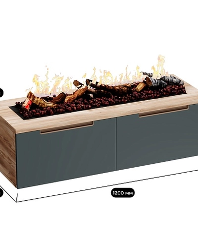 Тумба ТВ навесная с электрокамином, фасады в эмали LE548.451