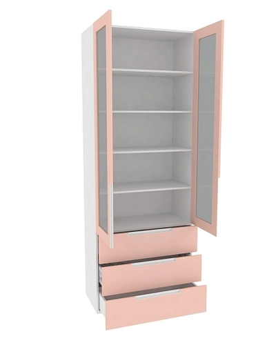 Шкаф книжный с тремя ящиками со стеклом, фасады в эмали LE213S