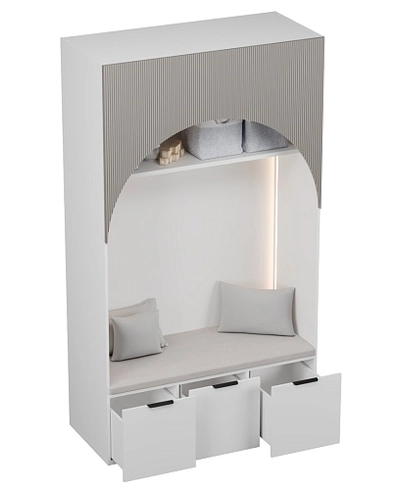 Шкаф с нишей, ящиками и сидушкой с подсветкой,фрезерованные фасады в эмали с подсветкой LЕ433.60