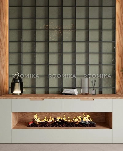 Тумба ТВ навесная с электрокамином, фасады в эмали LE551.450